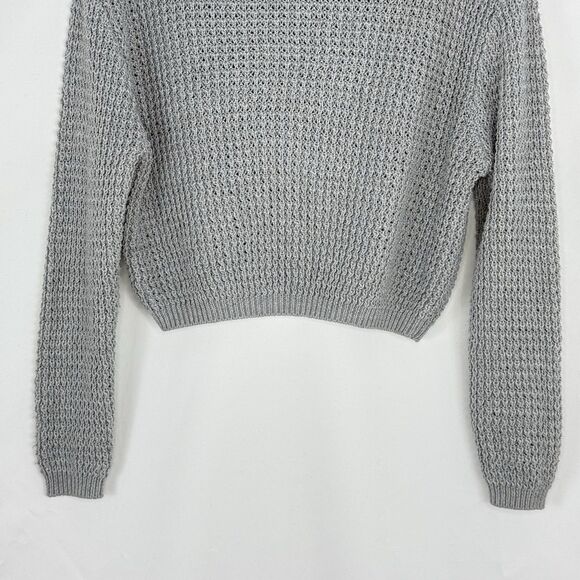 Pull and Bear Womens Small Gray Knit Ribbed Oversized Cropped Pullover Sweater - Picture 5 of 10